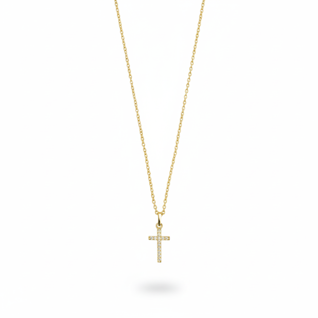 XENOX - Collier CROIX en argent sterling 925, plaqué or 18 carats