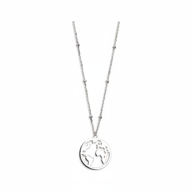 XENOX - Collier Mappemonde en argent sterling 925